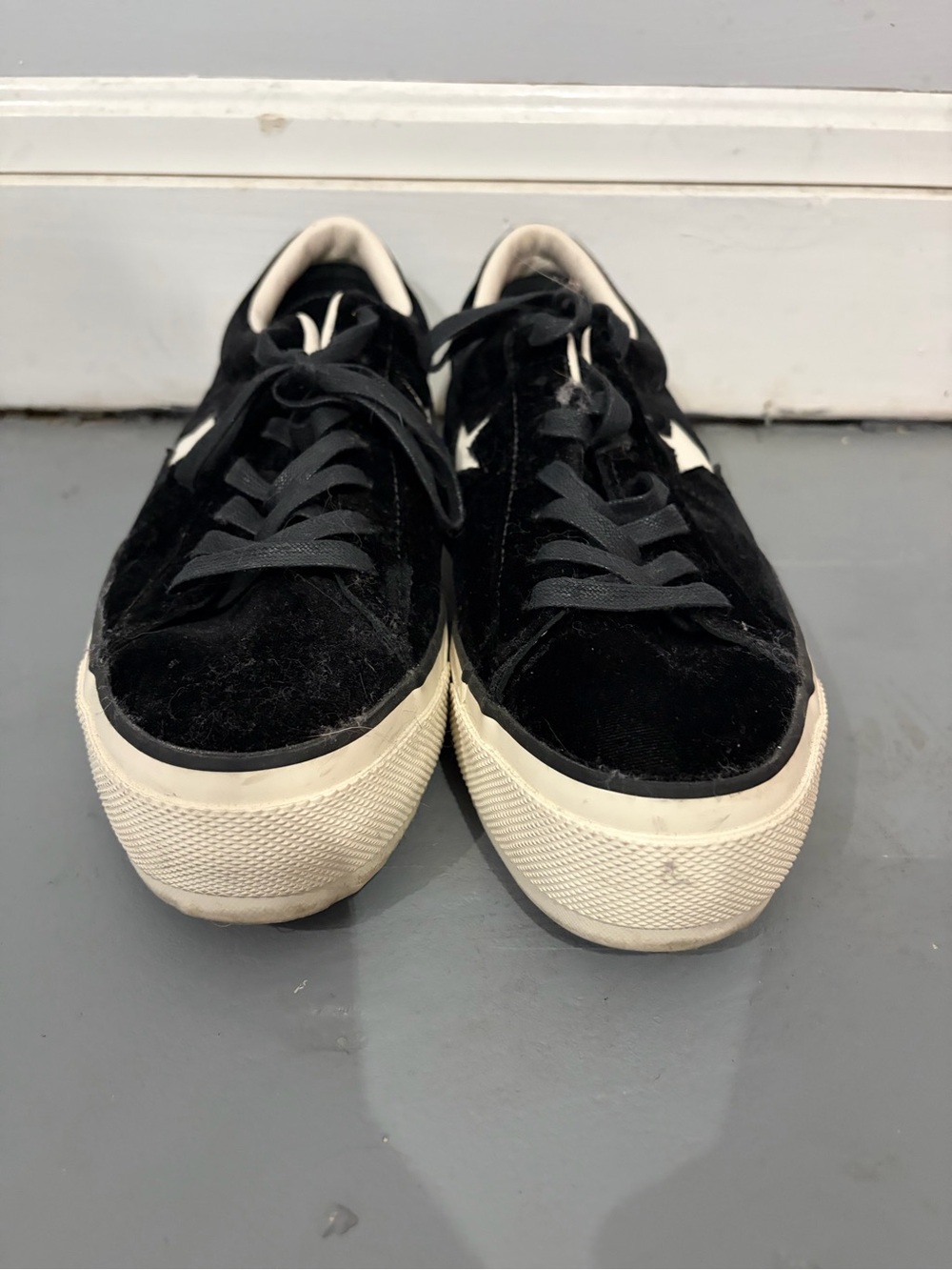 Converse Women’s Black Suede Low-Top Sneakers with Cream Platform